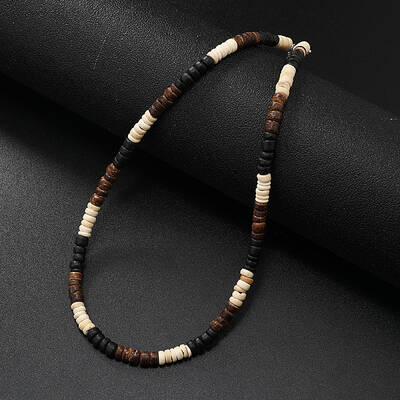 Retro Men's Coconut & Shell Heishi Beaded Necklaces