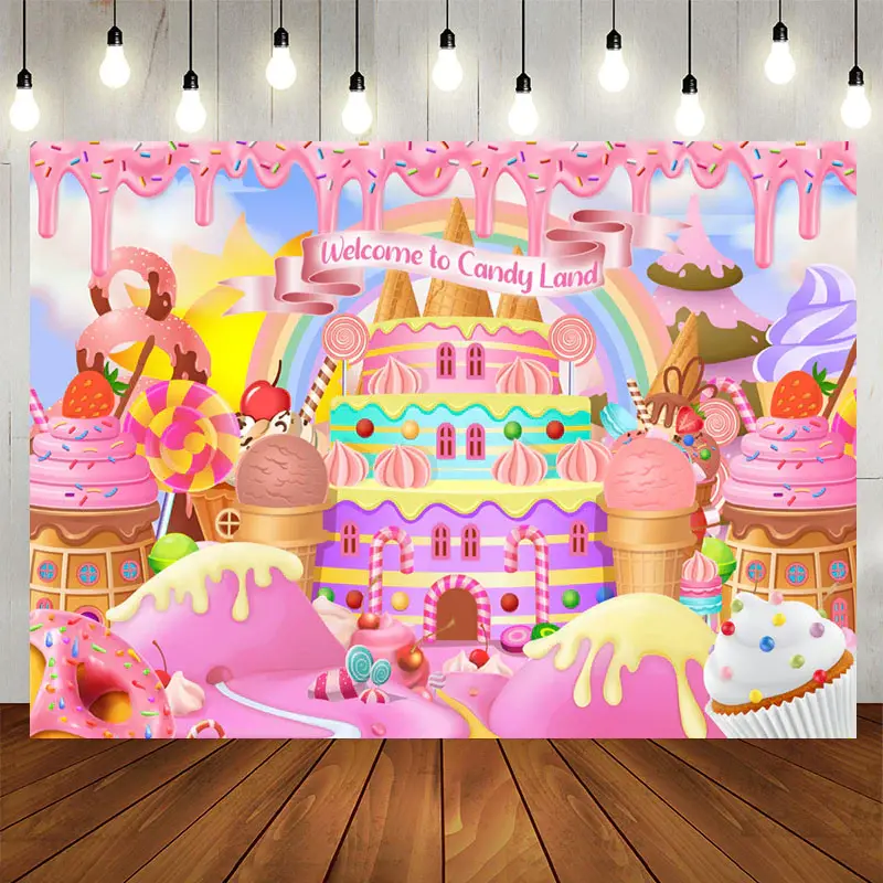 Aperturee Welcome To Candy Land Castle Birthday Backdrop