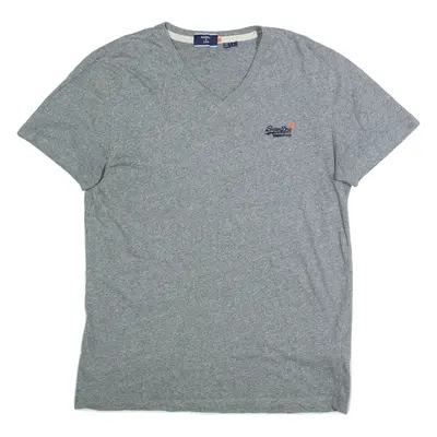 SUPERDRY Mens T-Shirt Grey V-Neck L