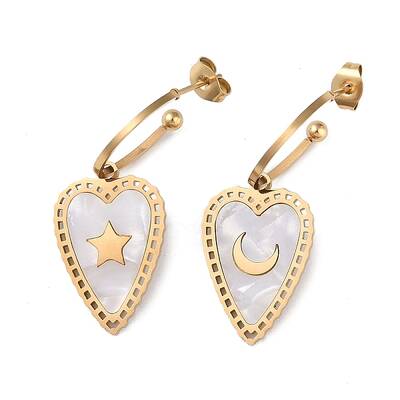 Heart 304 Stainless Steel Shell Stud Earrings