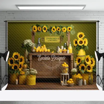 Summer Sunflower Shop Lemon Candle Photo Backdrop - Aperturee