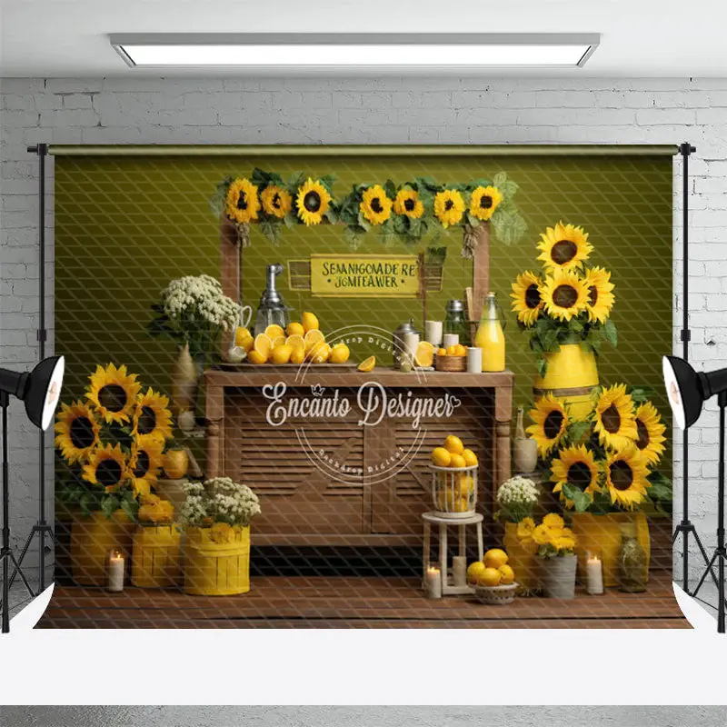 Summer Sunflower Shop Lemon Candle Photo Backdrop - Aperturee