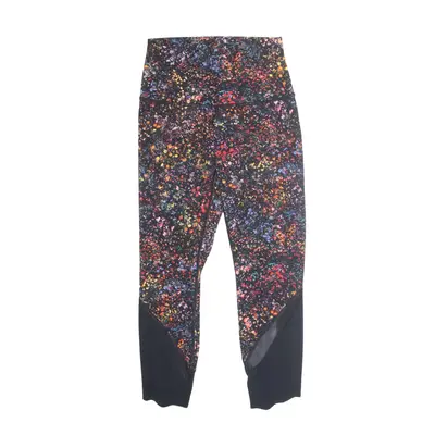LULU LEMON Floral Cropped Gym Legging Trousers Black Slim Skinny Nylon Womens W24 L22