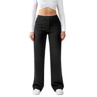JEKAOYI Womens Casual High Waist Straight Leg Pants Stretchy Button Business Dress Work Pocket Trousers