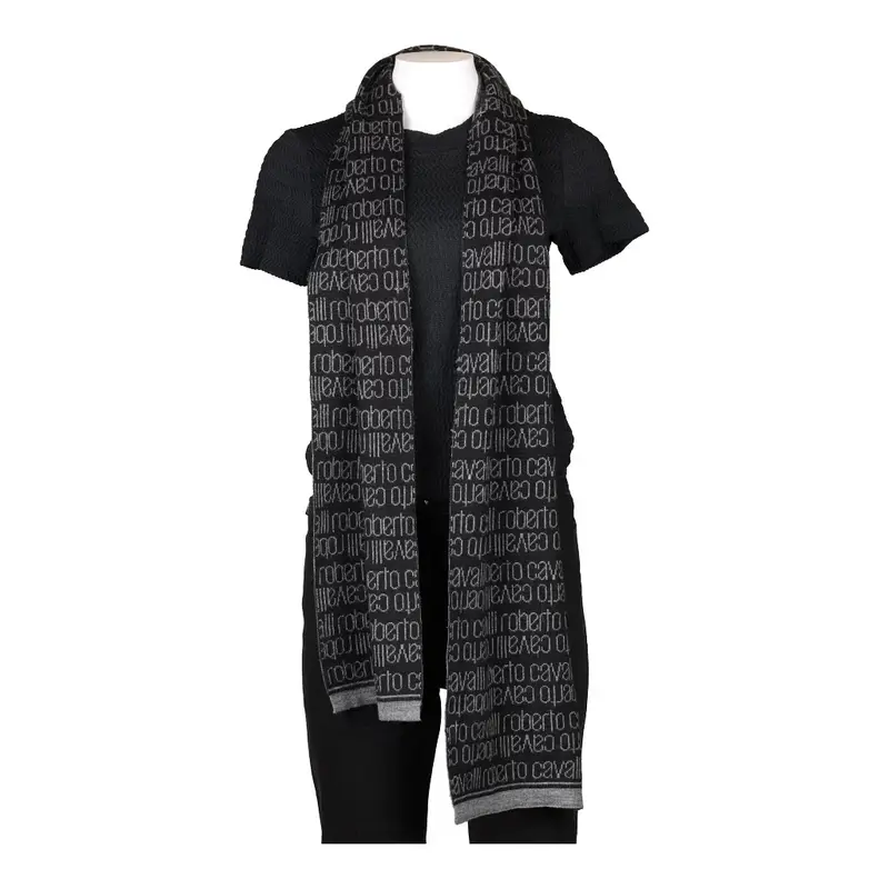 Roberto Cavalli Spellout Scarf - No Size Black Wool Blend