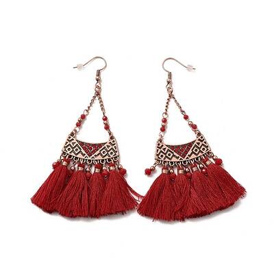 Rhinestone Triangle with Tassels Dangle Earrings