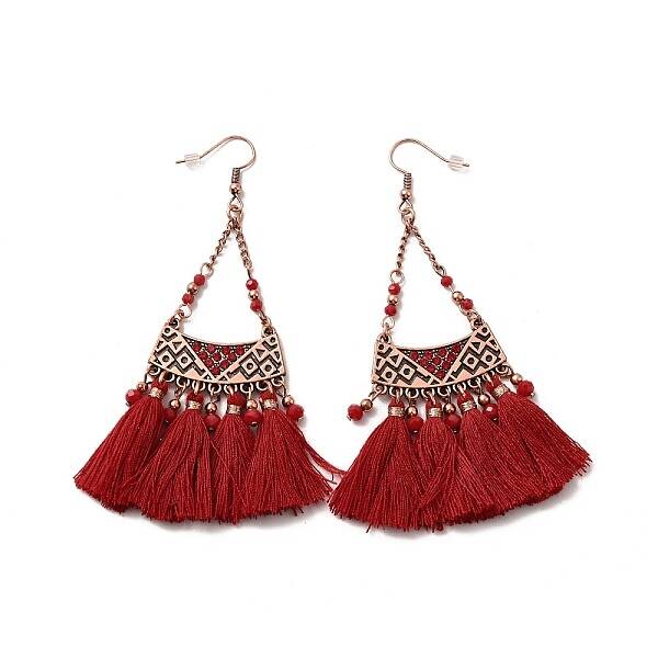 Rhinestone Triangle with Tassels Dangle Earrings
