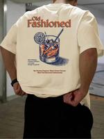 Men's Drink & Letter Print Graphic Tee, Regular Fit Casual Short Sleeve T-shirt for Summer, Men's Top for Daily Wear, Crewnec...