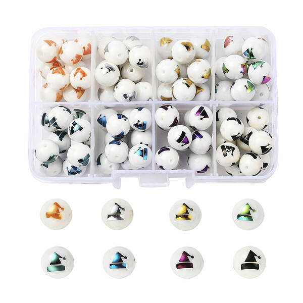 80Pcs 8 Colors Christmas Opaque Glass Beads