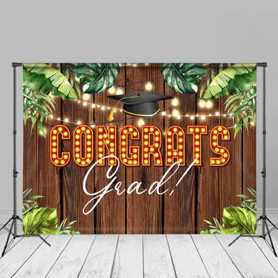 Monstera Wood Wall Congrats Grad Backdrop For Photo - Aperturee