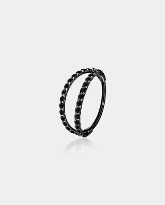 20G Black Double Hoop Nose Ring - Black-2 CZ / 6mm