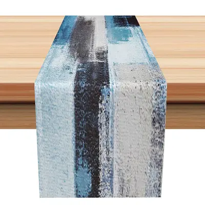 Teal Blue Grey Ink Painting Vintage Table Runner - Aperturee