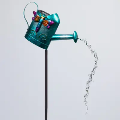 Watering Can Solar Garden Stake - Hummingbird