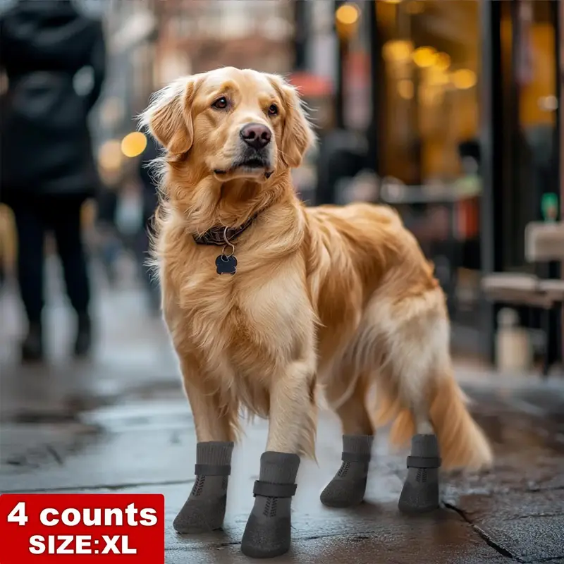 Large Dog Shoes, 4 Counts/set Waterproof Dog Boots & Paw Protectors, Anti Slip Sole Dog Shoes for Outdoor Walking, Indoor Har...