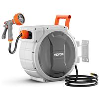 VEVOR Retractable Garden Hose Reel, 1/2 Inch x 145 ft Wall Mounted Hose Reel, Heavy Duty Garden Hose Reel with 9 Patterns Noz...