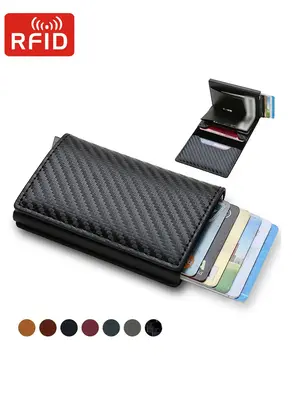 Men's Business Minimalist Rfid Anti-theft Wallet, 2024 New Style Simple Plain Pu Leather Card Holder, Multi Card Slots Card H...