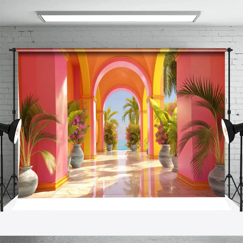 Green Plant Pink Wall Summer Backdrop For Photograph - Aperturee