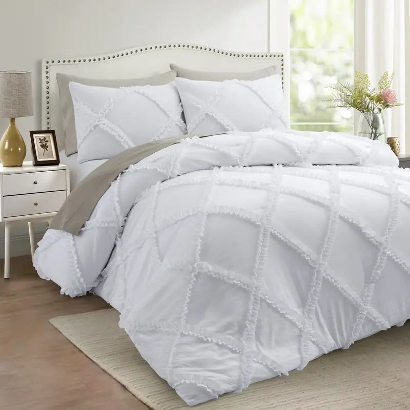 Bonlino Ruffle Comforter Set – 3 Piece Farmhouse Bedding Boho Chic Vintage Comforter, Luxury and  Comfort