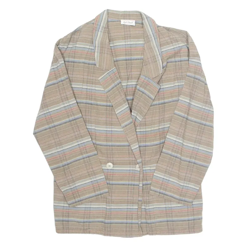 Womens Printed Blouse Brown V-Neck Long Sleeve Check M