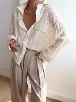 Women's Textured Button Front Blouse, Casual Long Sleeve Pocket Shirt Top for Fall, Going Out Tops, Fall Outfits, Ladies Clot...