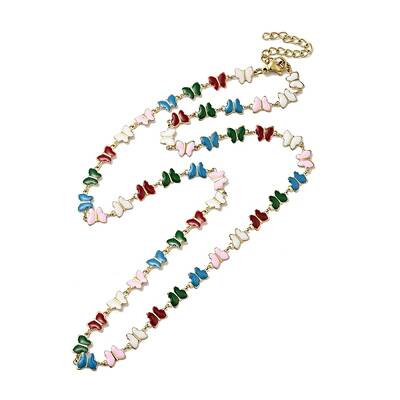 Colorful Enamel Butterfly Link Chain Necklace