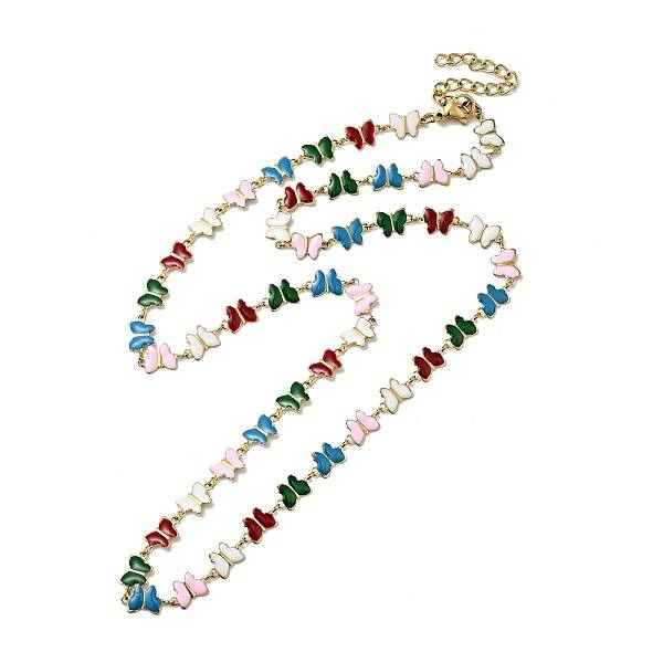 Colorful Enamel Butterfly Link Chain Necklace