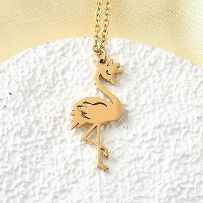 304 Stainless Steel Flamingo Shaped Pendant Cable Chain Necklaces for Women Men
