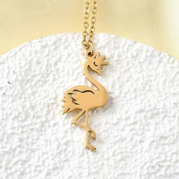 304 Stainless Steel Flamingo Shaped Pendant Cable Chain Necklaces for Women Men