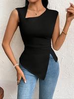 Women's Plain Asymmetrical Neck Tank Top, Minimalist Elegant Sleeveless Top for Daily Wear, Ladies Clothes for All Seasons