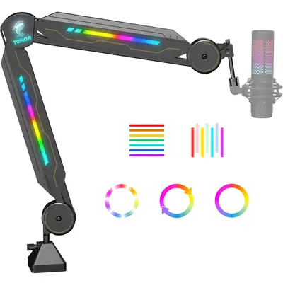 TONOR T90/T20S RGB Boom Arm, Adjustable Mic Stand with 11 Light Modes for Gaming, Streaming, Podcasting, and Recording, Durab...