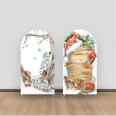 Aperturee Winter Tree Deer Christmas Double Arch Backdrop Kit | Custom Chiara Arched Covers | Custom Arched Wall Covers | Diy...