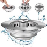 3 in 1 Kitchen Sink Drain Strainer, Stainless Steel Sink Stopper, Anti-clogging Sink Food Catcher Basket, Fast Drainage Odor ...