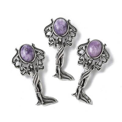 Angel Brass Natural Lepidolite Pendants