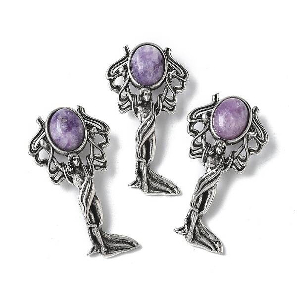 Angel Brass Natural Lepidolite Pendants