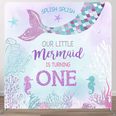 Aperturee Mermaid Is Turning One Fabric Backdrop Cover for Birthday - Aperturee