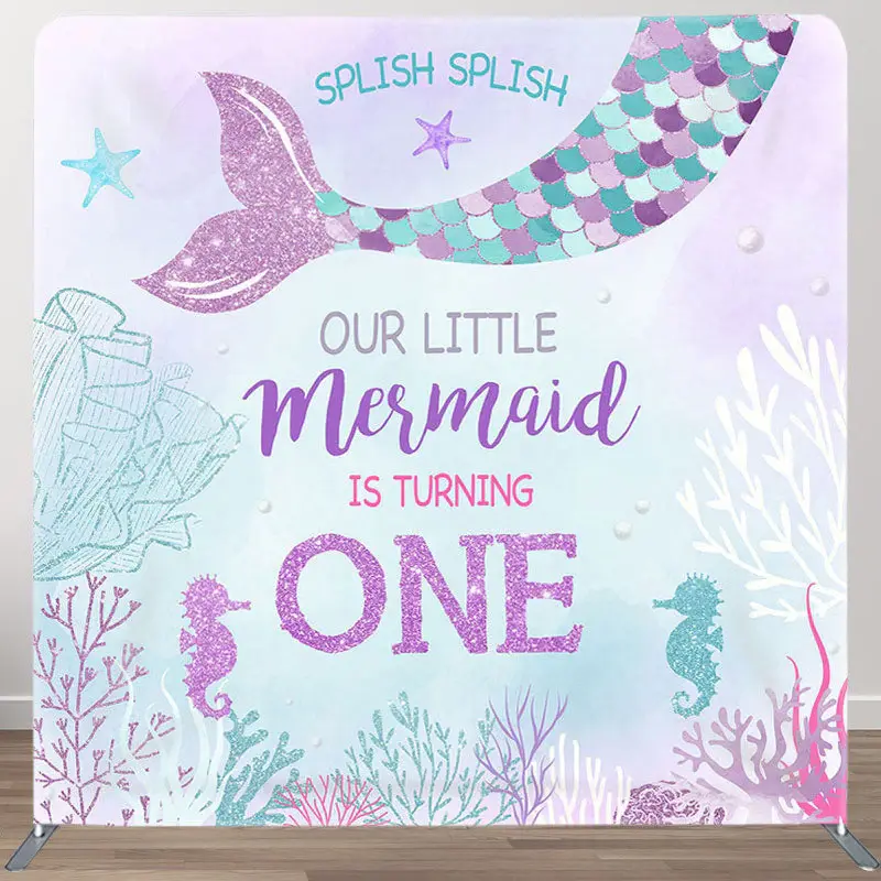 Aperturee Mermaid Is Turning One Fabric Backdrop Cover for Birthday - Aperturee