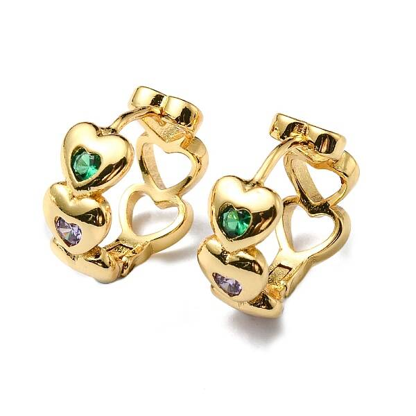 Colorful Cubic Zirconia Hollow Heart Hoop Earring