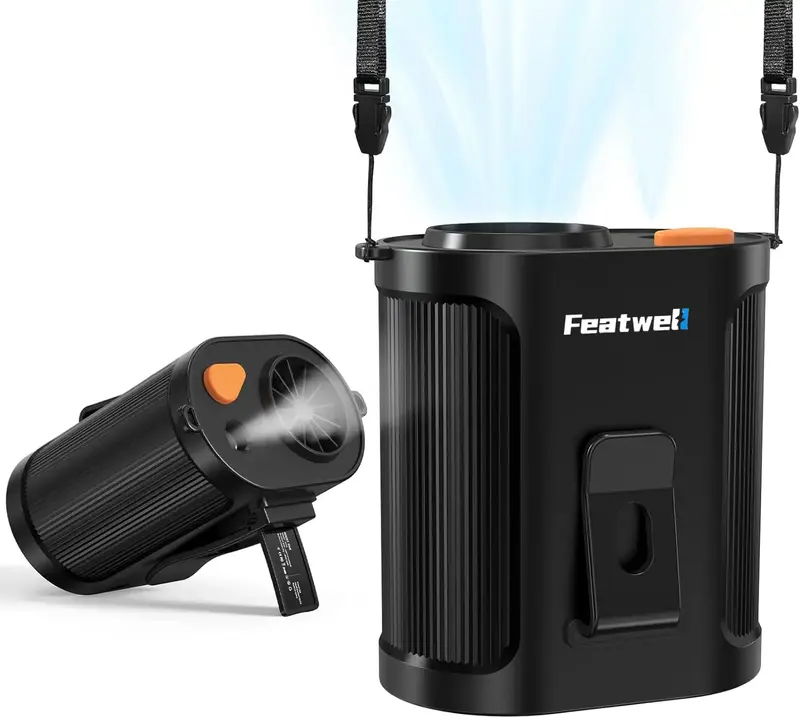 Featwell Portable Waist Fan with Mist, 14800RPM 5 Speeds Strong Airflow, 2 Mist Modes, 18Hrs Fast Cooling, Rechargeable 5-in-...