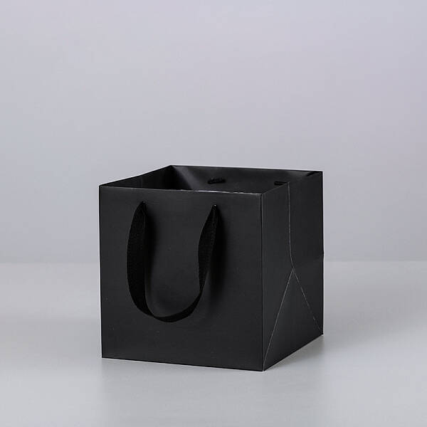 Solid Color Kraft Paper Gift Bags with Ribbon Handles