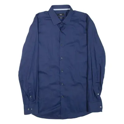 BOSS Slim Fit Mens Plain Shirt Blue Long Sleeve M