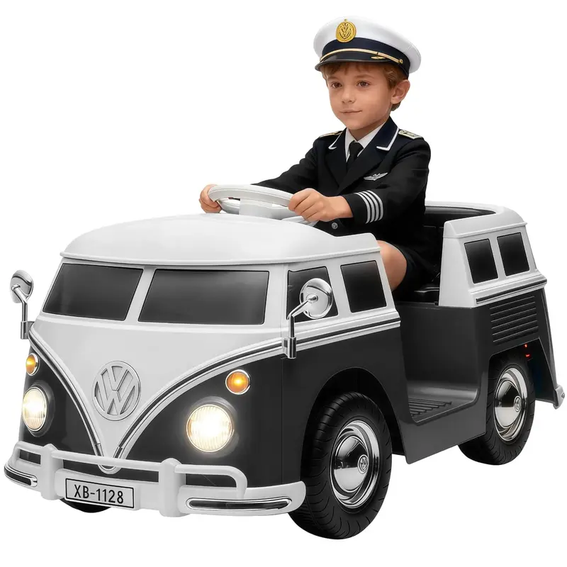 Garvee Volkswagen Licensed Electric Ride-On Bus for Kids - 6V Battery, LED Headlights, Music, Horn, Pedal Control, Gentle Sta...
