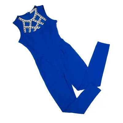 KRISP Rhinestone Cross Neckline Evening Jumpsuit Blue Womens UK 8