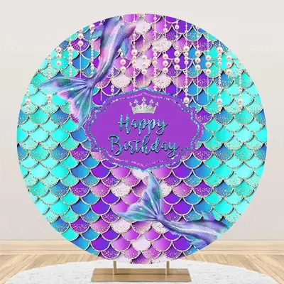 Pearl Curtain Purple Cyan Mermaid Circle Backdrop - Aperturee