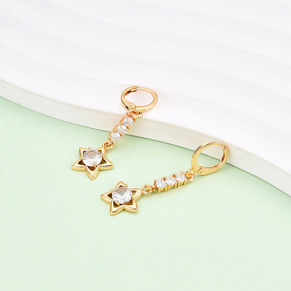 Star Brass Micro Pave Cubic Zirconia Leverback Earrings