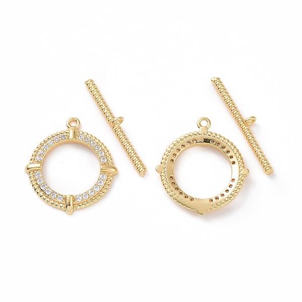 Brass Micro Pave Clear Cubic Zirconia Toggle Clasps