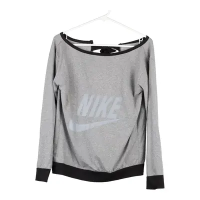 Bootleg Nike Long Sleeve Top - Large Grey Cotton