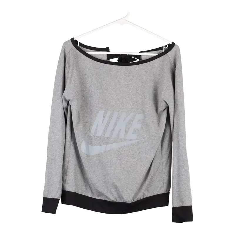 Bootleg Nike Long Sleeve Top - Large Grey Cotton