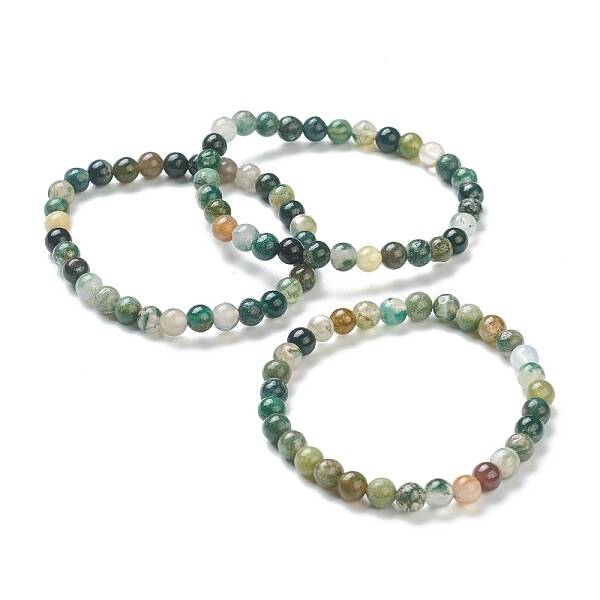 Natural Indian Agate Beaded Stretch Bracelets