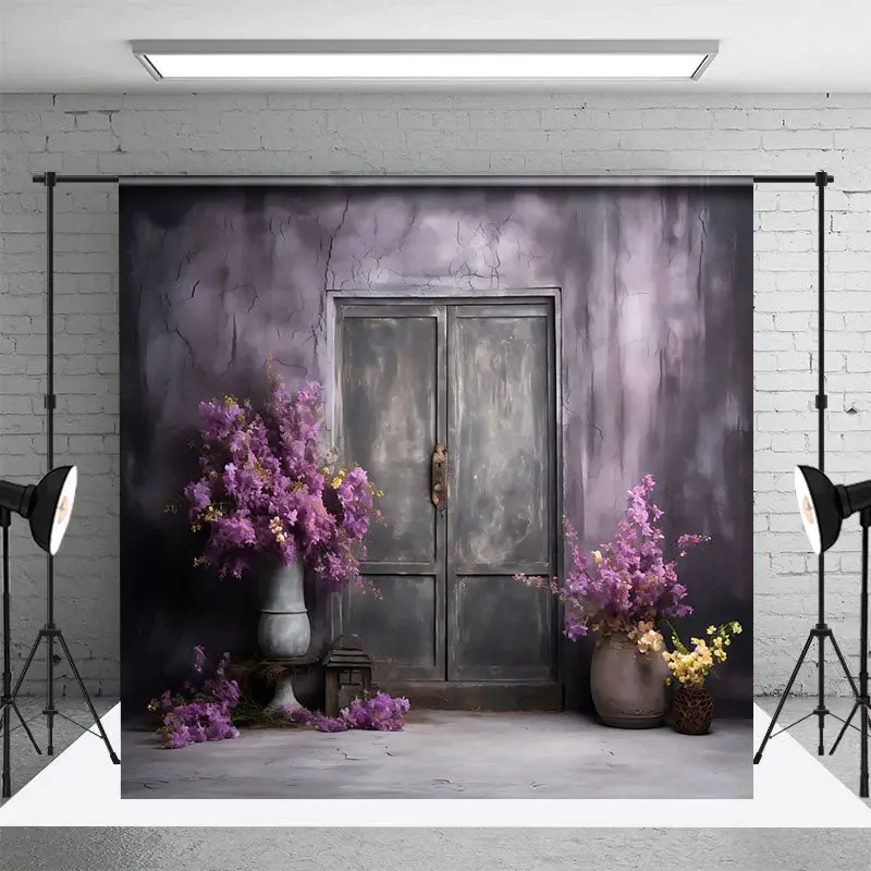 Aperturee Shabby Wall Purple Floral Door Photography Backdrop | Best Background Photoshoot | Photography Cloth Backdrop | Pho...