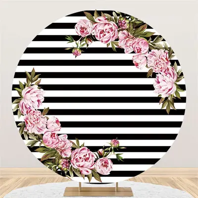 Aperturee Black White Stripe With Flower Circle Party Backdrop | Personalized Backdrop For Grad | Grad Party Backdrop | Diy G...
